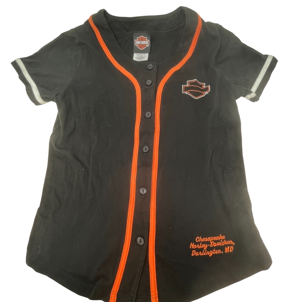 Harley-Davidson Youth S Button Front Shirt Embroidered Logo Black Orange Biker